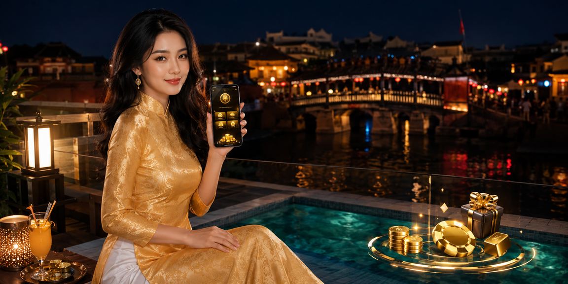 Cô gái áo dài tại Hội An sử dụng ứng dụng casino trên điện thoại